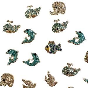 Lot 36+ Pcs Locket Jewelry Pave Bling Charms Animals Whale Dolphin Elephant Dove